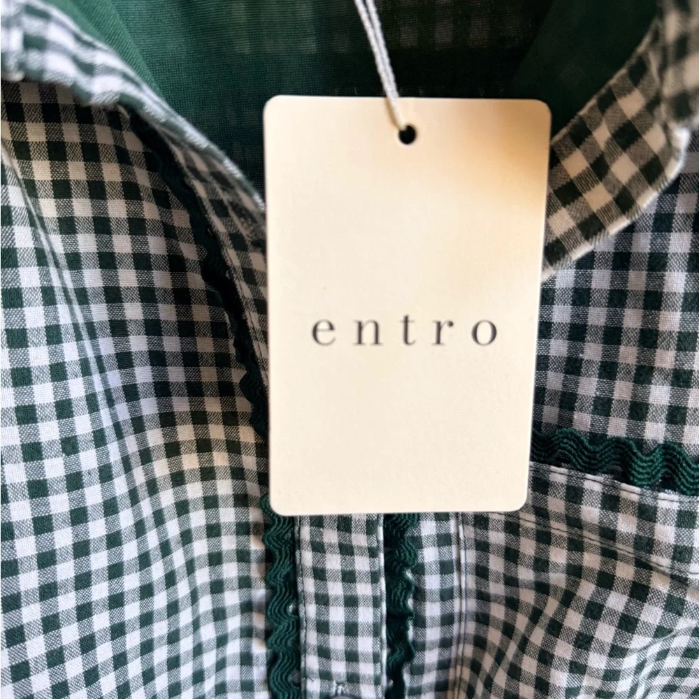 Entro Commander Forest Check Mini Dress. Size S NWT .Lined. Button front. - Picture 8 of 11